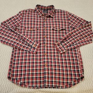 J Crew Sportsmens Outfitter Flannel Shirt Red Blue Plaid Long Sleeve Sz L Slim.